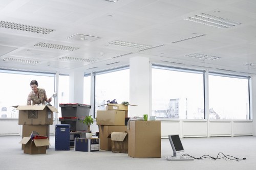 Packed storage boxes and furniture ready for short-term storage
